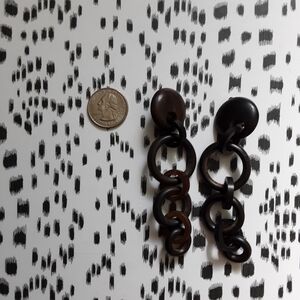 Brown and Black Wooden Clip Earrings